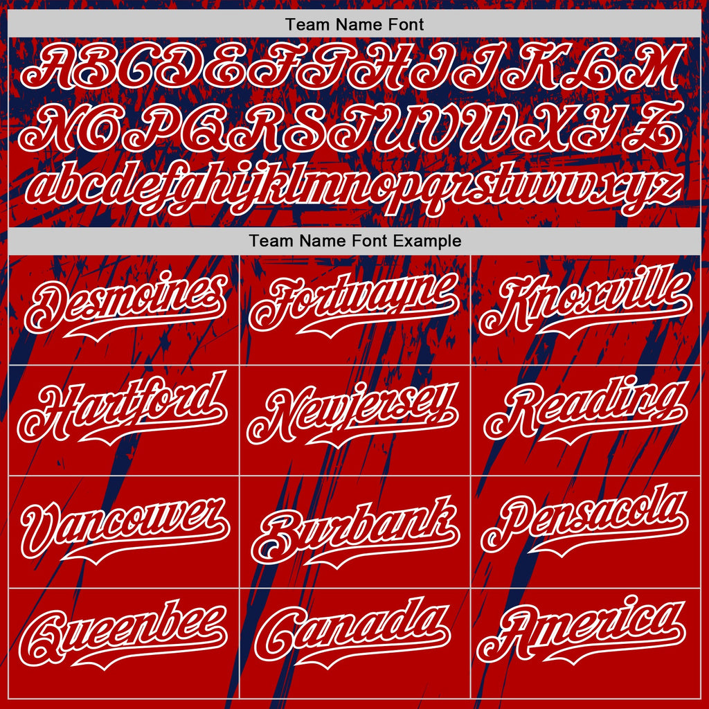 Custom Red Navy-White Distressed Scratch Brush Stroke Authentic Baseball Jersey