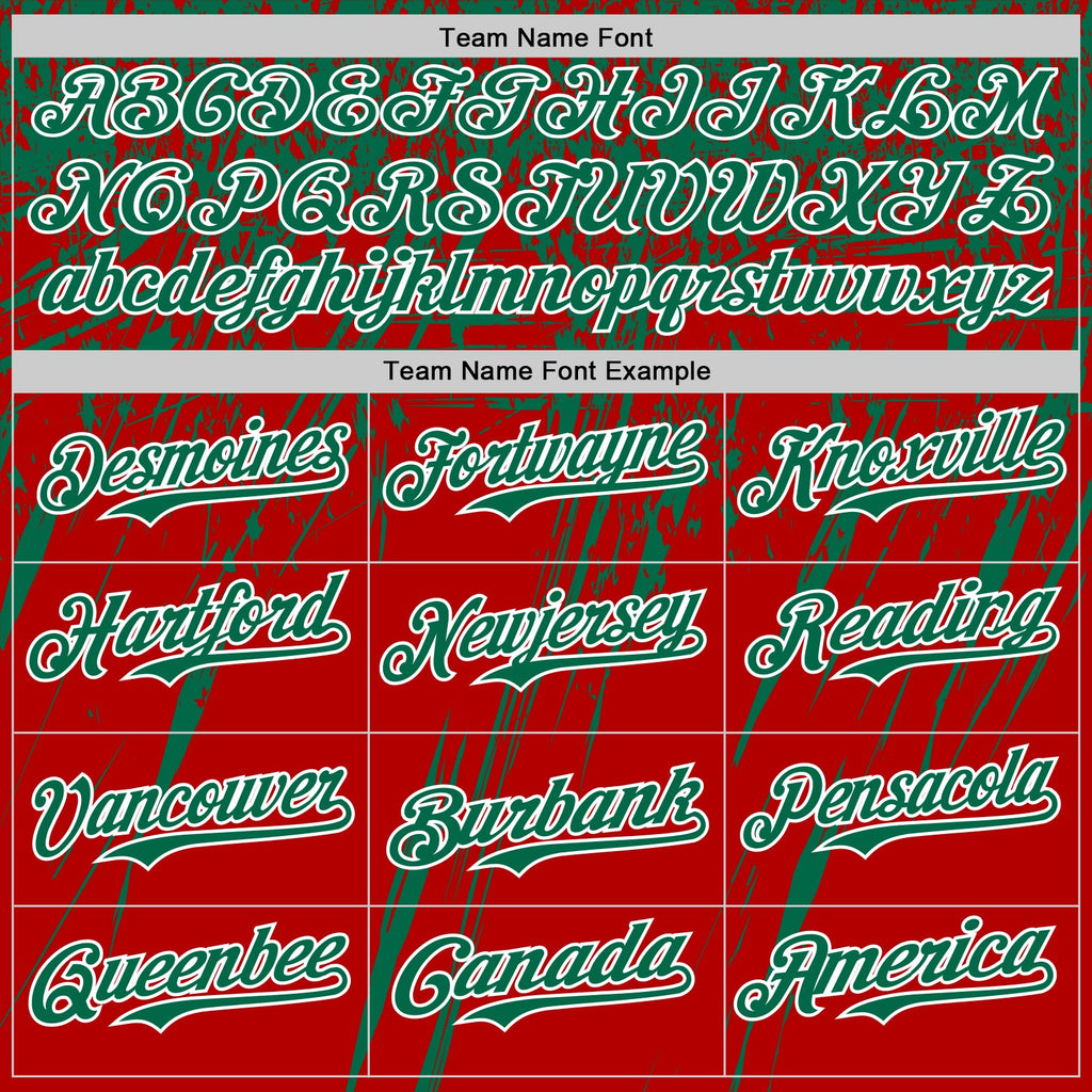 Custom Red Kelly Green-White Distressed Scratch Brush Stroke Authentic Baseball Jersey