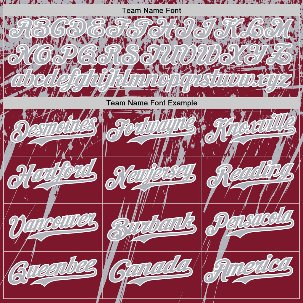 Custom Crimson Gray-White Distressed Scratch Brush Stroke Authentic Baseball Jersey