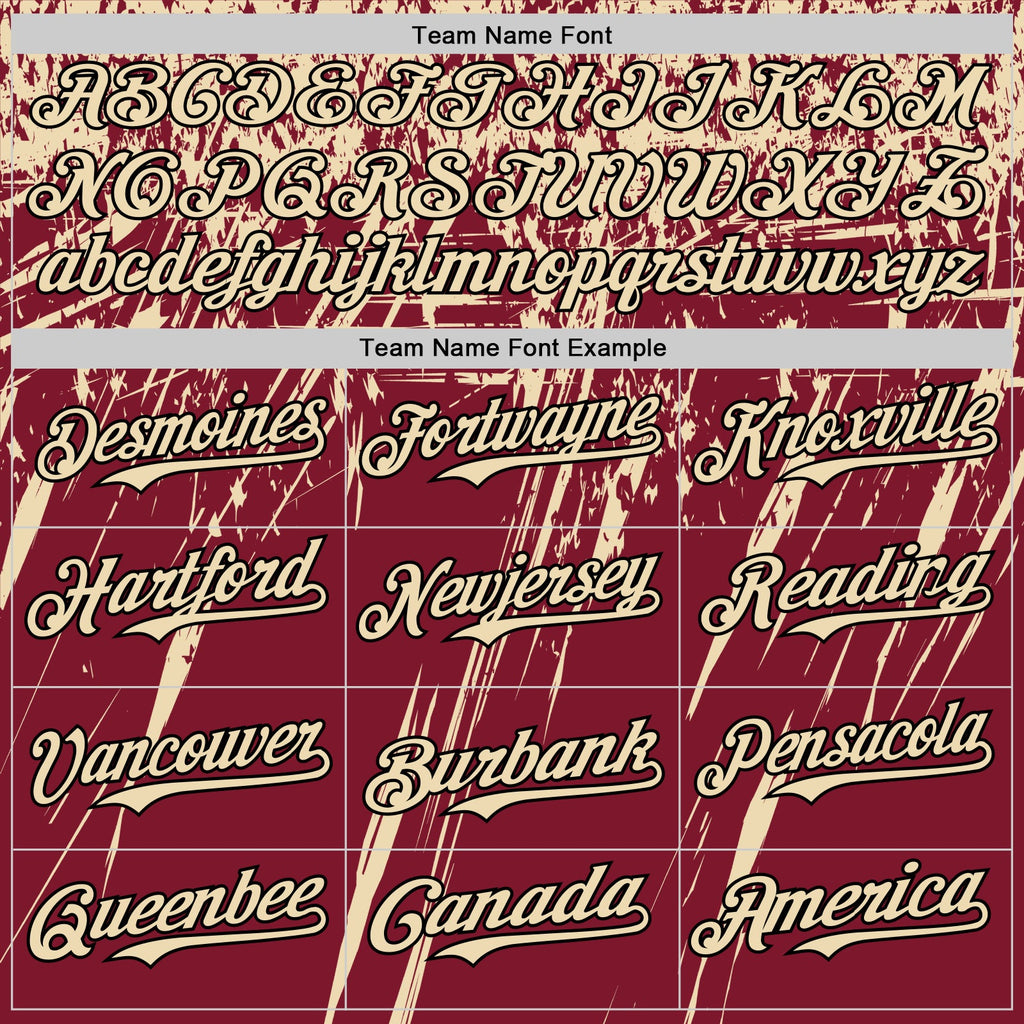Custom Crimson Cream-Black Distressed Scratch Brush Stroke Authentic Baseball Jersey