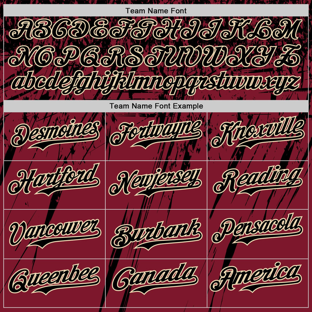 Custom Crimson Black-Cream Distressed Scratch Brush Stroke Authentic Baseball Jersey