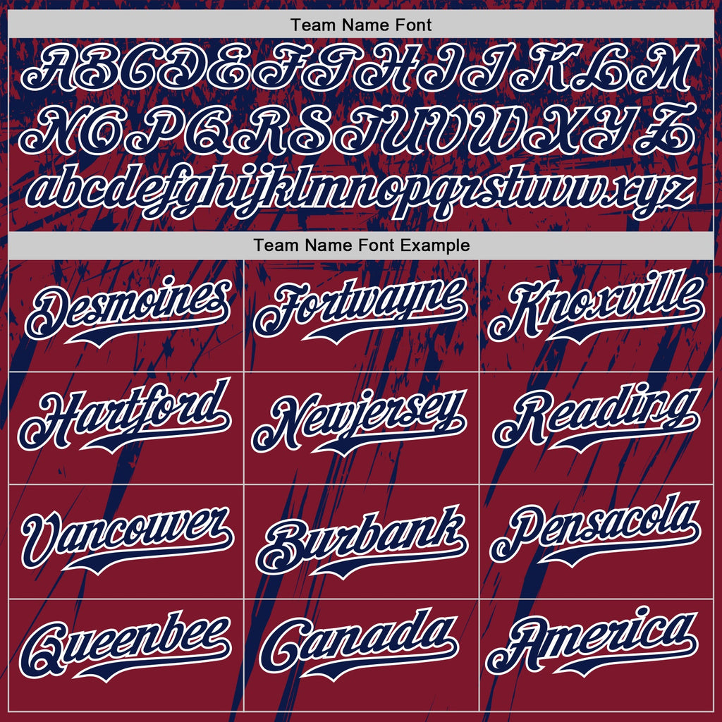 Custom Crimson Navy-White Distressed Scratch Brush Stroke Authentic Baseball Jersey