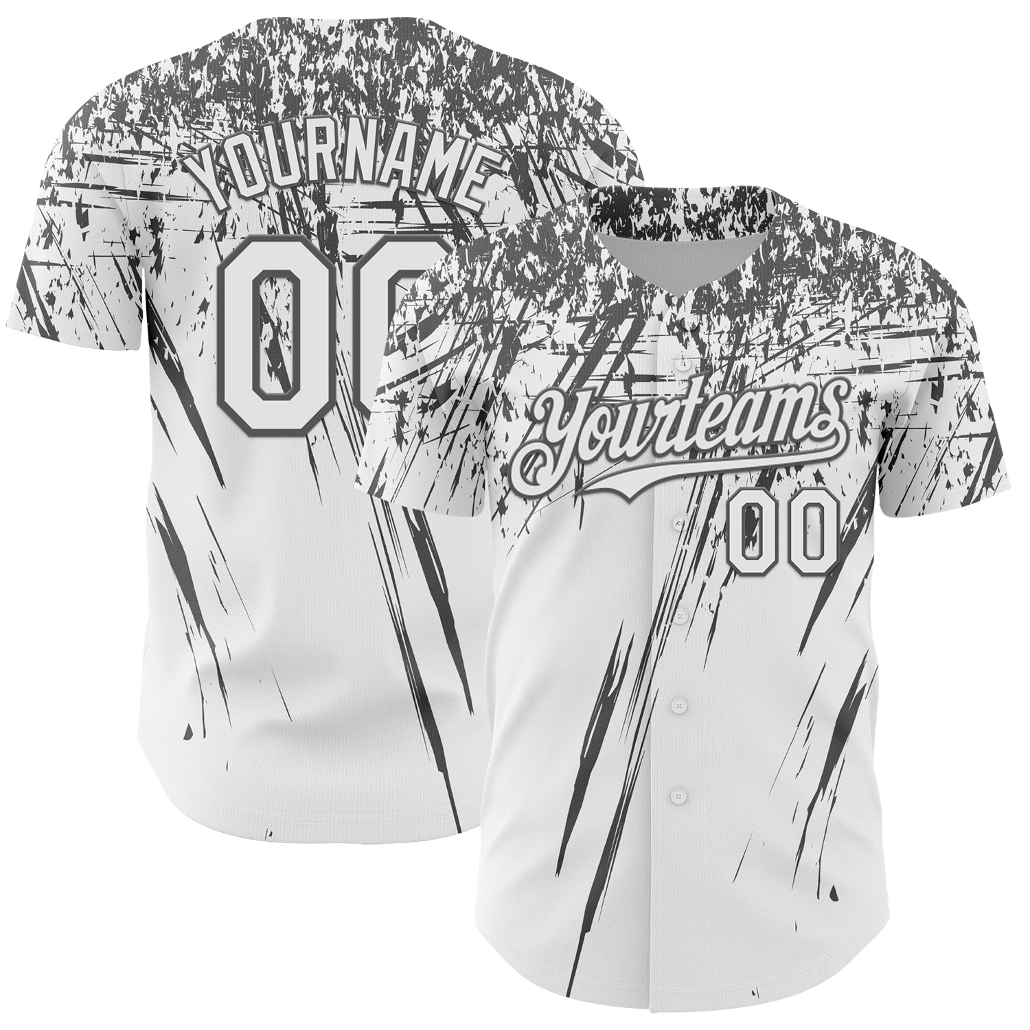 Custom White Steel Gray Distressed Scratch Brush Stroke Authentic Baseball Jersey