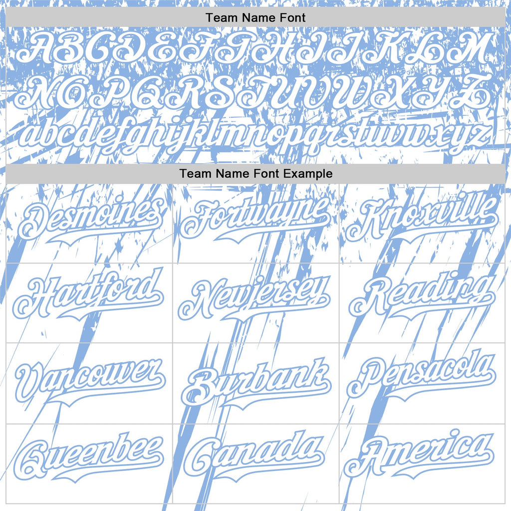 Custom White Light Blue Distressed Scratch Brush Stroke Authentic Baseball Jersey