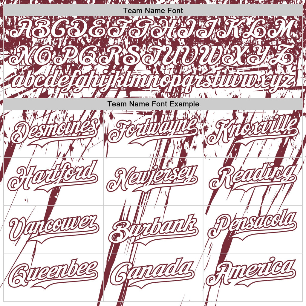 Custom White Burgundy Distressed Scratch Brush Stroke Authentic Baseball Jersey