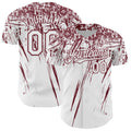 Custom White Burgundy Distressed Scratch Brush Stroke Authentic Baseball Jersey