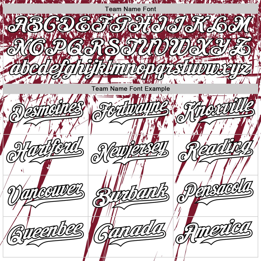 Custom White Crimson-Black Distressed Scratch Brush Stroke Authentic Baseball Jersey