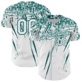 Custom White Teal Distressed Scratch Brush Stroke Authentic Baseball Jersey