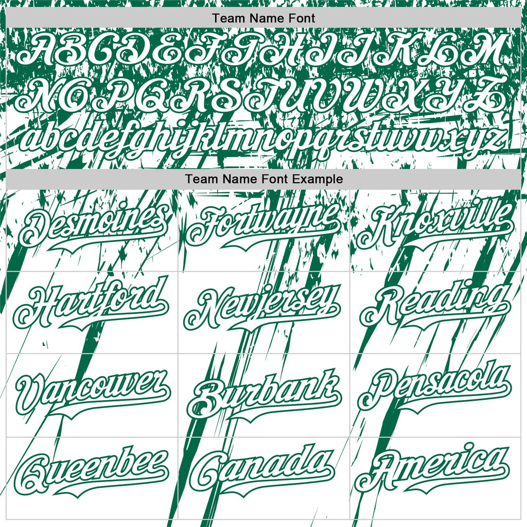 Custom White Kelly Green Distressed Scratch Brush Stroke Authentic Baseball Jersey