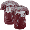 Custom Burgundy Gray-White Distressed Scratch Brush Stroke Authentic Baseball Jersey