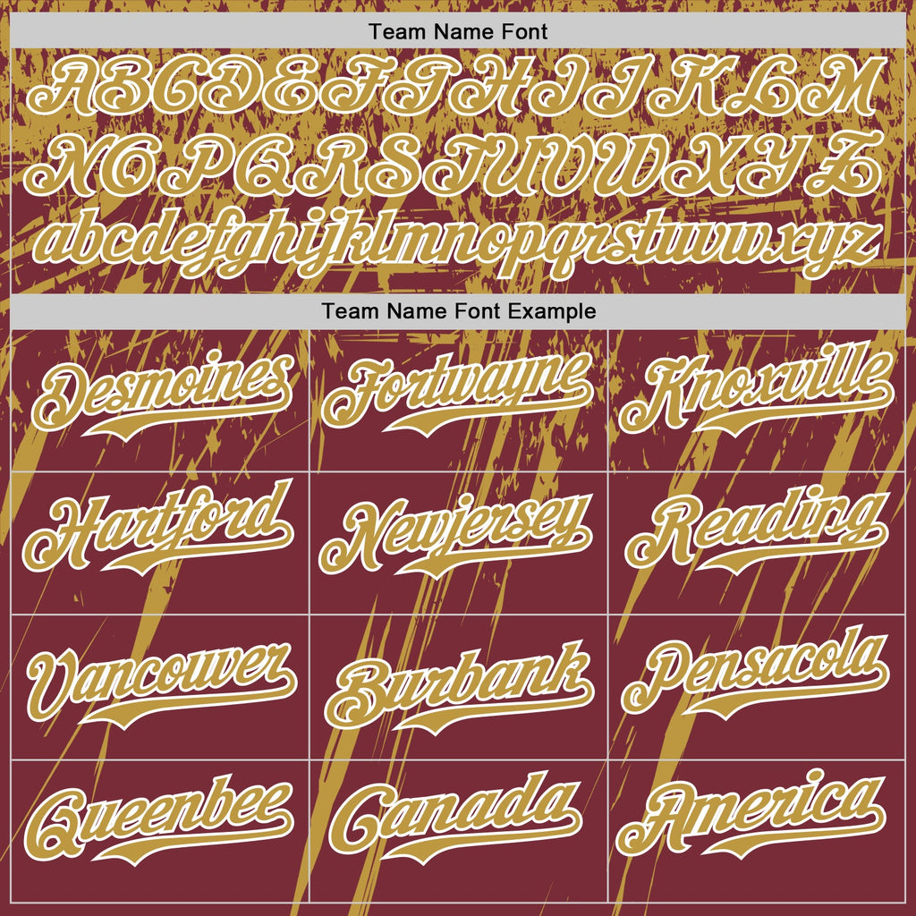 Custom Burgundy Old Gold-White Distressed Scratch Brush Stroke Authentic Baseball Jersey