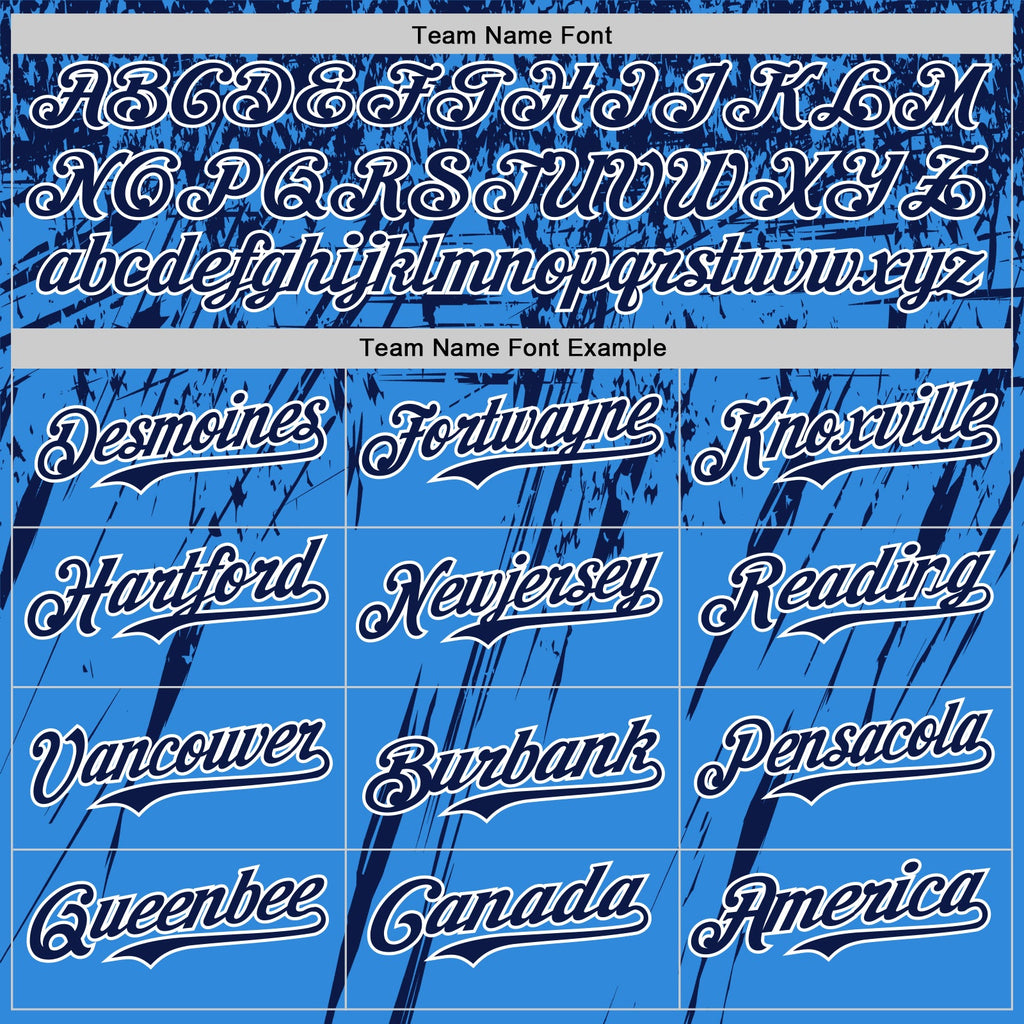 Custom Electric Blue Navy-White Distressed Scratch Brush Stroke Authentic Baseball Jersey