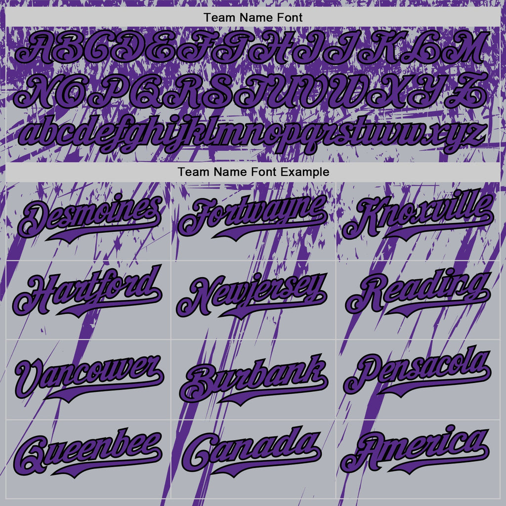 Custom Gray Purple-Black Distressed Scratch Brush Stroke Authentic Baseball Jersey
