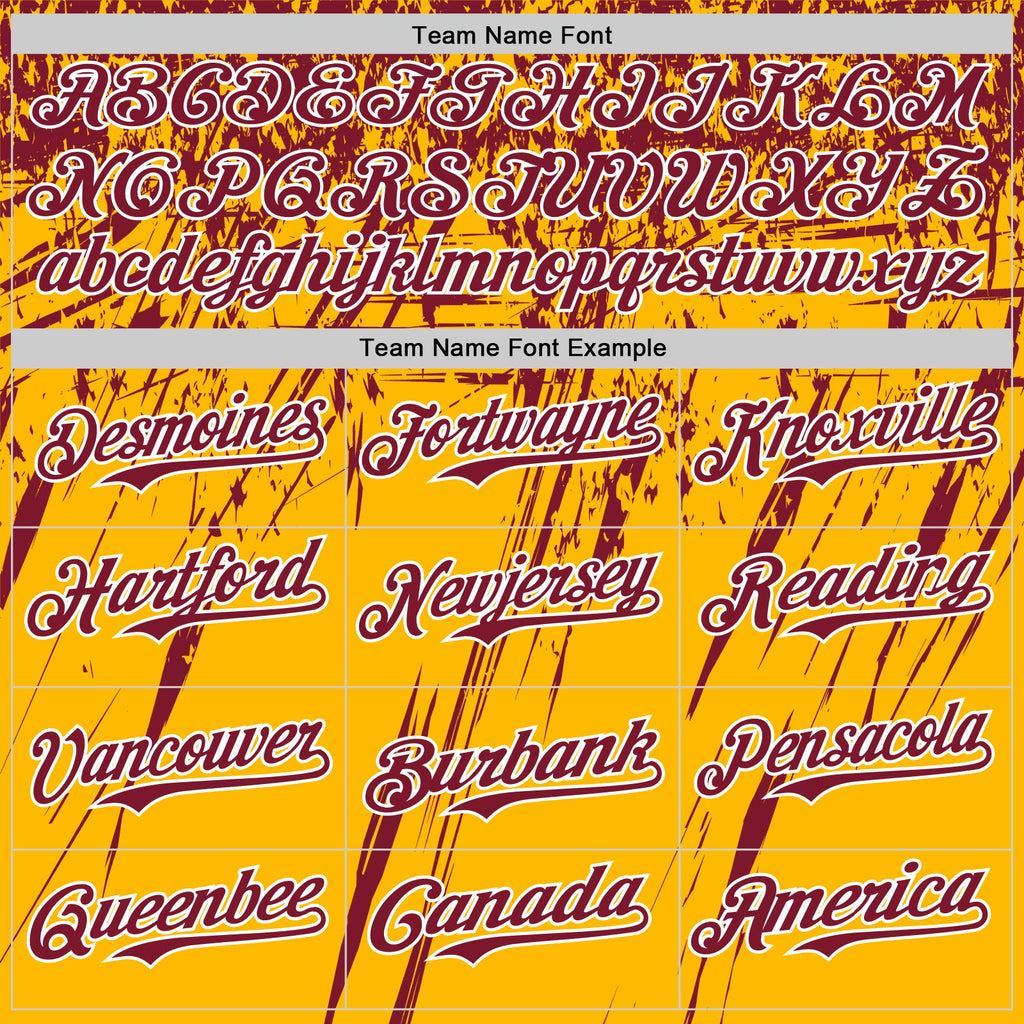 Custom Gold Crimson-White Distressed Scratch Brush Stroke Authentic Baseball Jersey