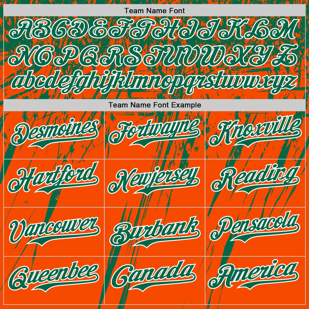 Custom Orange Kelly Green-White Distressed Scratch Brush Stroke Authentic Baseball Jersey