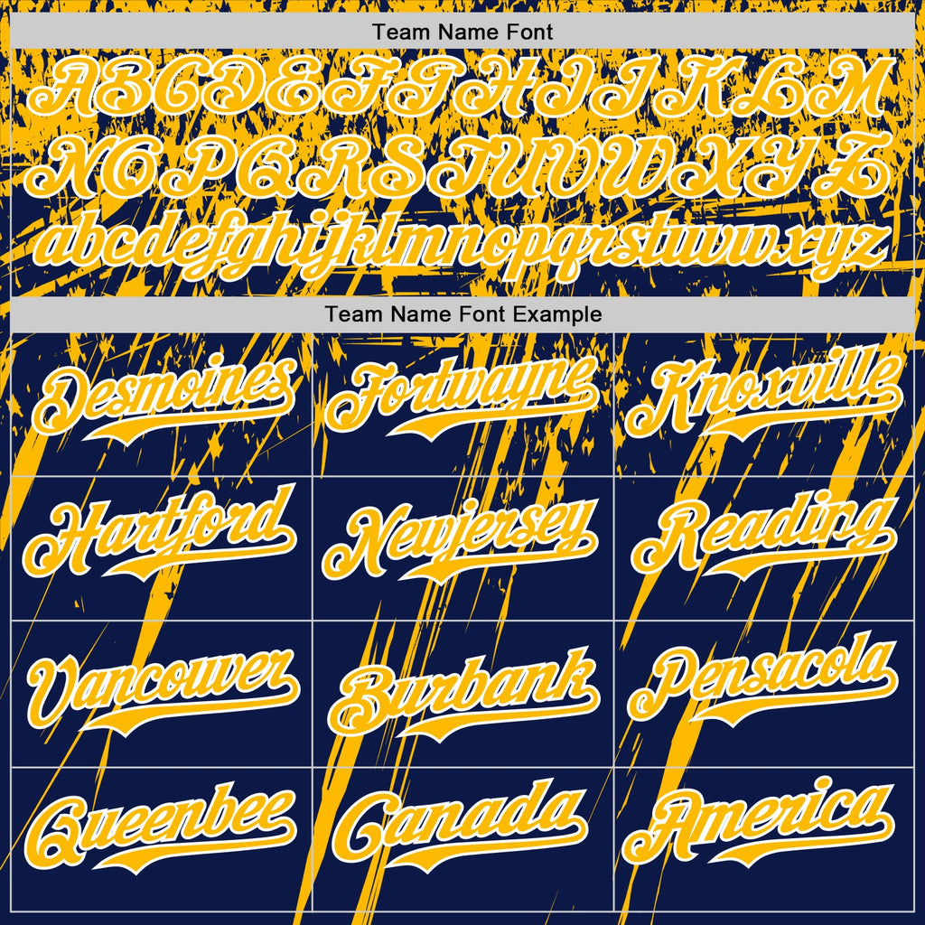 Custom Navy Gold-White Distressed Scratch Brush Stroke Authentic Baseball Jersey
