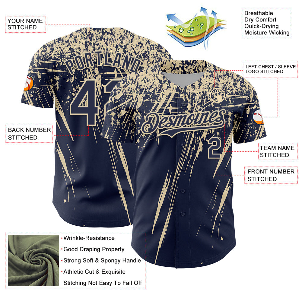 Custom Navy Cream Distressed Scratch Brush Stroke Authentic Baseball Jersey