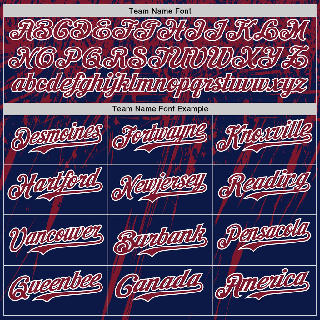 Custom Navy Crimson-White Distressed Scratch Brush Stroke Authentic Baseball Jersey