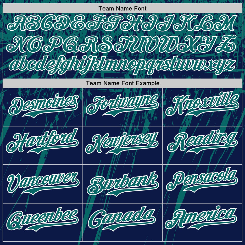 Custom Navy Teal-White Distressed Scratch Brush Stroke Authentic Baseball Jersey