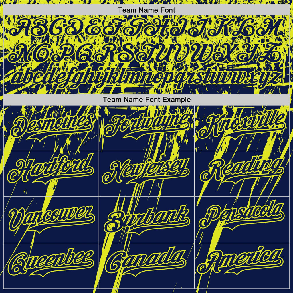 Custom Navy Neon Yellow Distressed Scratch Brush Stroke Authentic Baseball Jersey