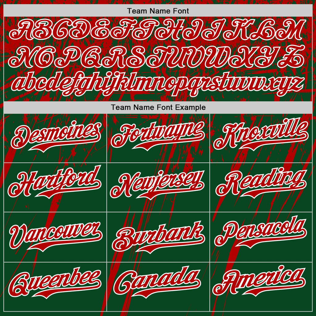 Custom Green Red-White Distressed Scratch Brush Stroke Authentic Baseball Jersey
