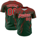 Custom Green Red-White Distressed Scratch Brush Stroke Authentic Baseball Jersey