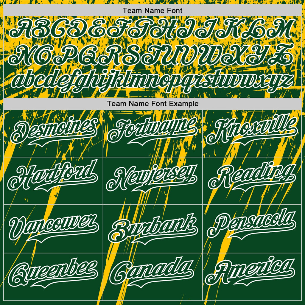 Custom Green Yellow-White Distressed Scratch Brush Stroke Authentic Baseball Jersey