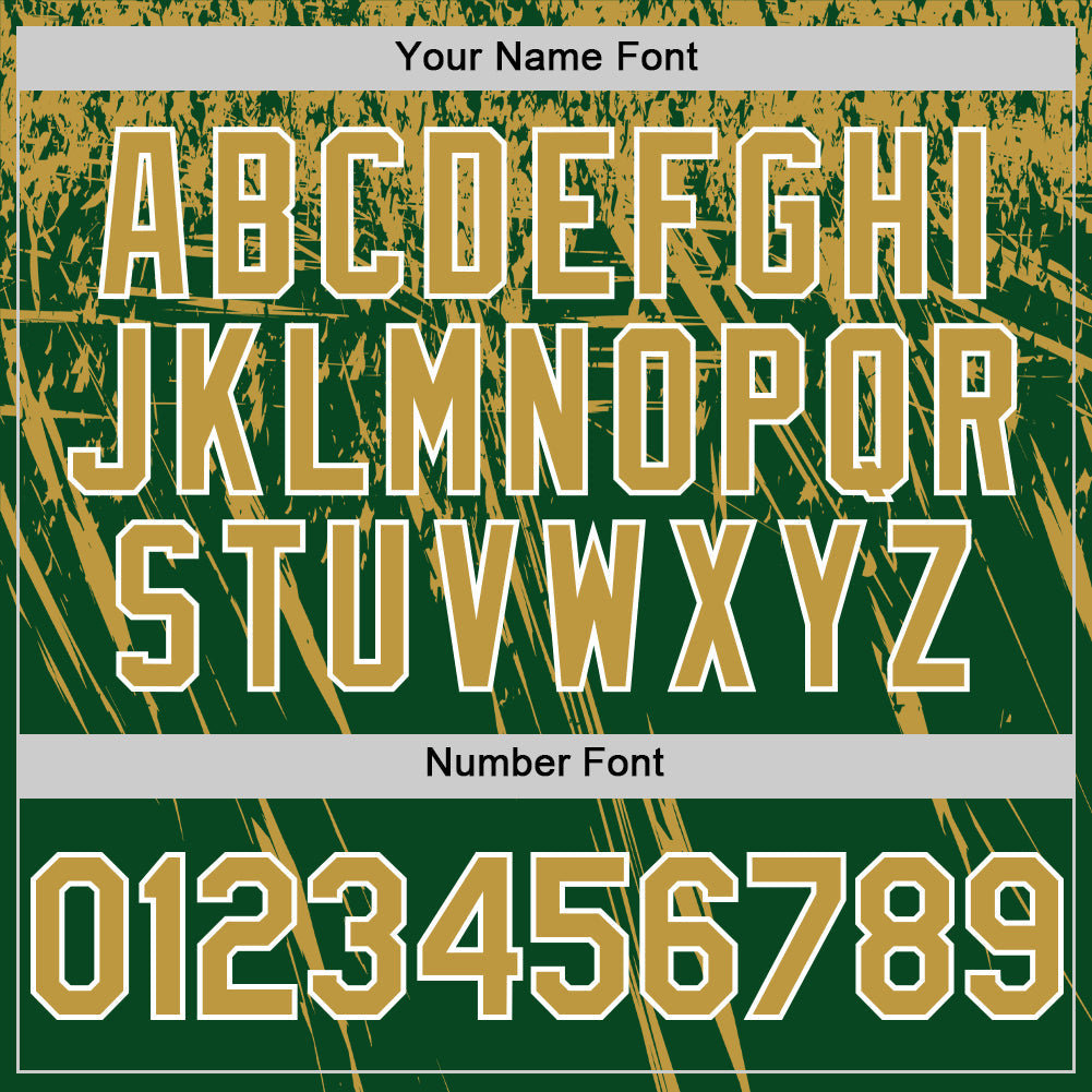 Custom Green Old Gold-White Distressed Scratch Brush Stroke Authentic Baseball Jersey