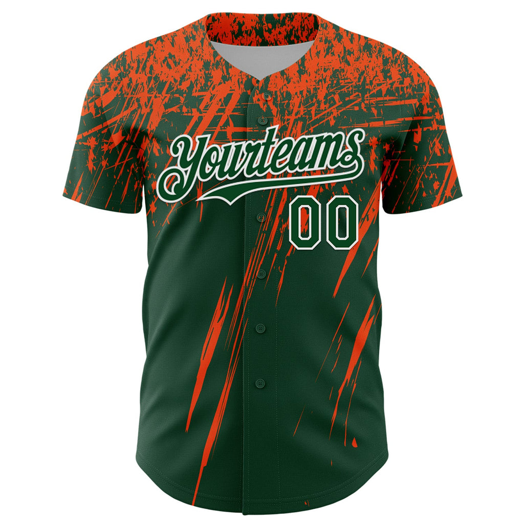 Custom Green Orange-White Distressed Scratch Brush Stroke Authentic Baseball Jersey