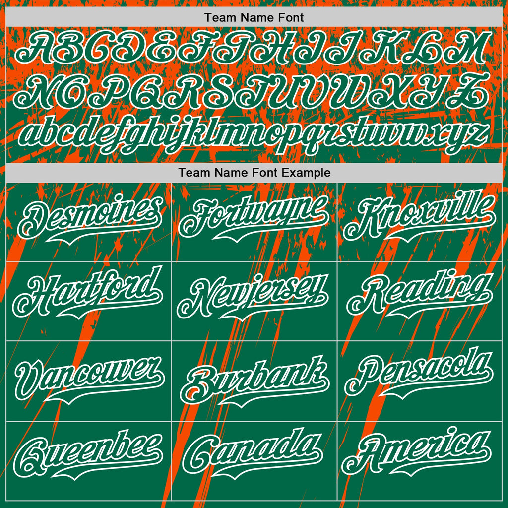 Custom Kelly Green Orange-White Distressed Scratch Brush Stroke Authentic Baseball Jersey