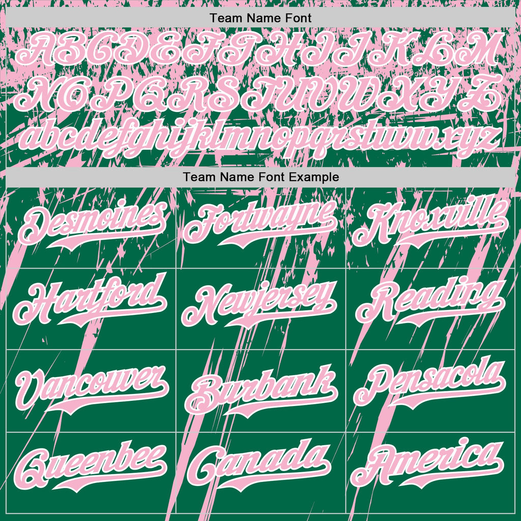 Custom Kelly Green Light Pink-White Distressed Scratch Brush Stroke Authentic Baseball Jersey