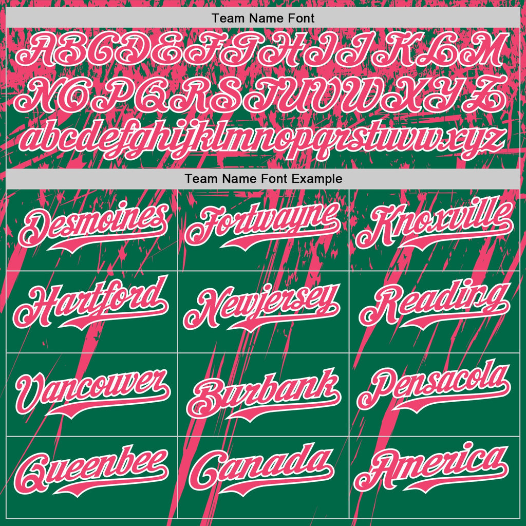 Custom Kelly Green Neon Pink-White Distressed Scratch Brush Stroke Authentic Baseball Jersey