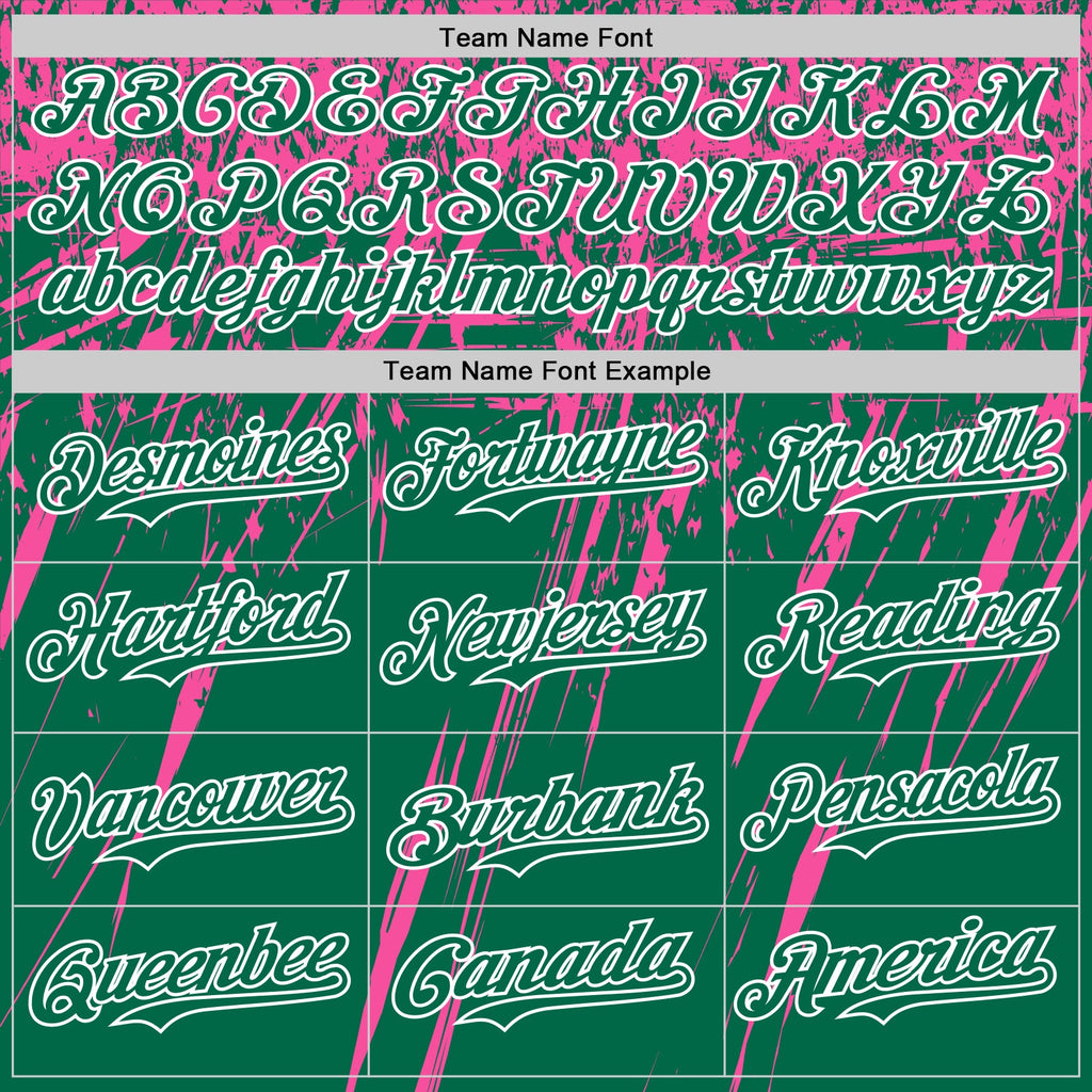 Custom Kelly Green Pink-White Distressed Scratch Brush Stroke Authentic Baseball Jersey