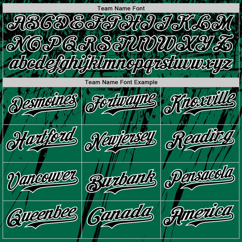 Custom Kelly Green Black-White Distressed Scratch Brush Stroke Authentic Baseball Jersey