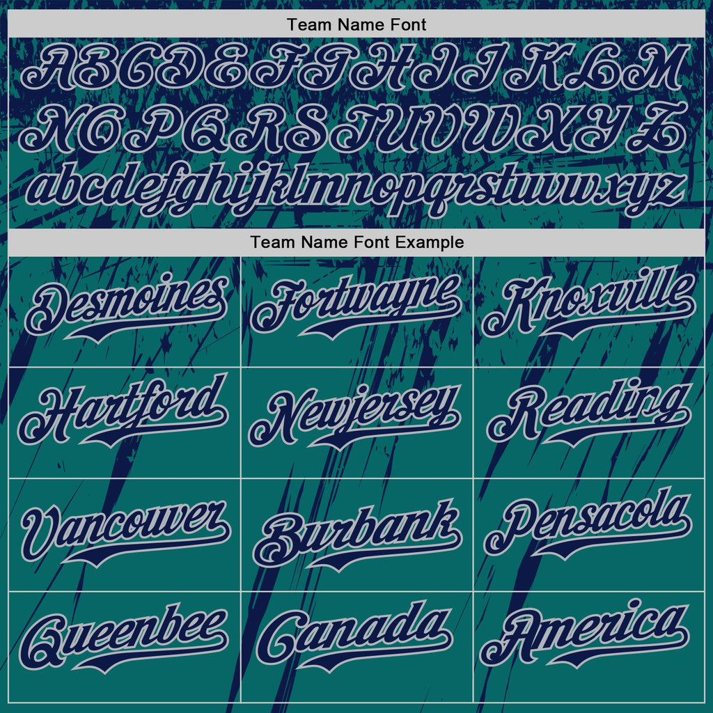 Custom Teal Navy-Gray Distressed Scratch Brush Stroke Authentic Baseball Jersey