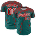 Custom Teal Red-White Distressed Scratch Brush Stroke Authentic Baseball Jersey