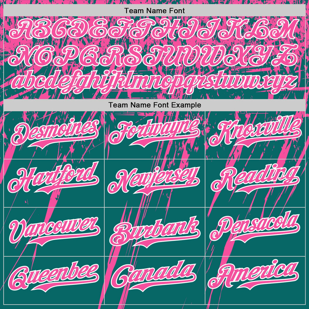 Custom Teal Pink-White Distressed Scratch Brush Stroke Authentic Baseball Jersey