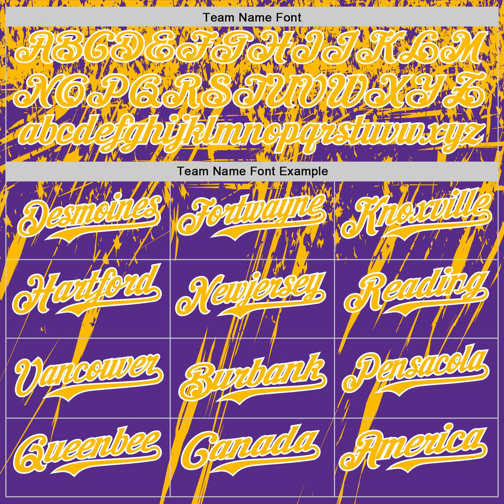 Custom Purple Gold-White Distressed Scratch Brush Stroke Authentic Baseball Jersey