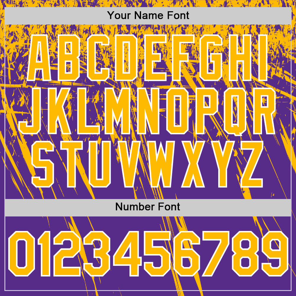 Custom Purple Gold-White Distressed Scratch Brush Stroke Authentic Baseball Jersey
