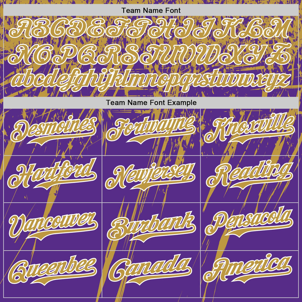 Custom Purple Old Gold-White Distressed Scratch Brush Stroke Authentic Baseball Jersey