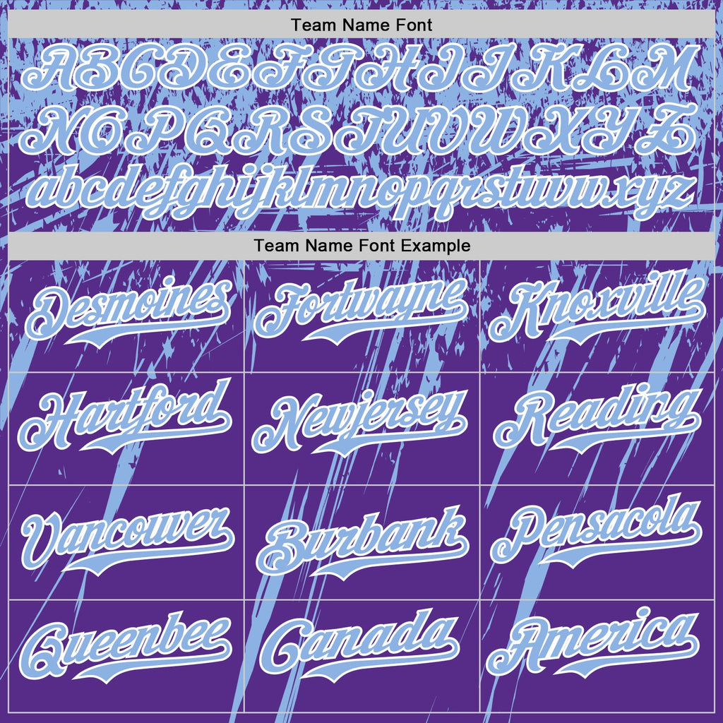 Custom Purple Light Blue-White Distressed Scratch Brush Stroke Authentic Baseball Jersey