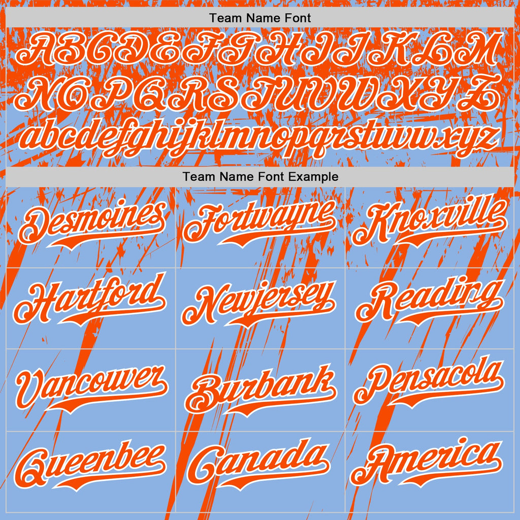 Custom Light Blue Orange-White Distressed Scratch Brush Stroke Authentic Baseball Jersey