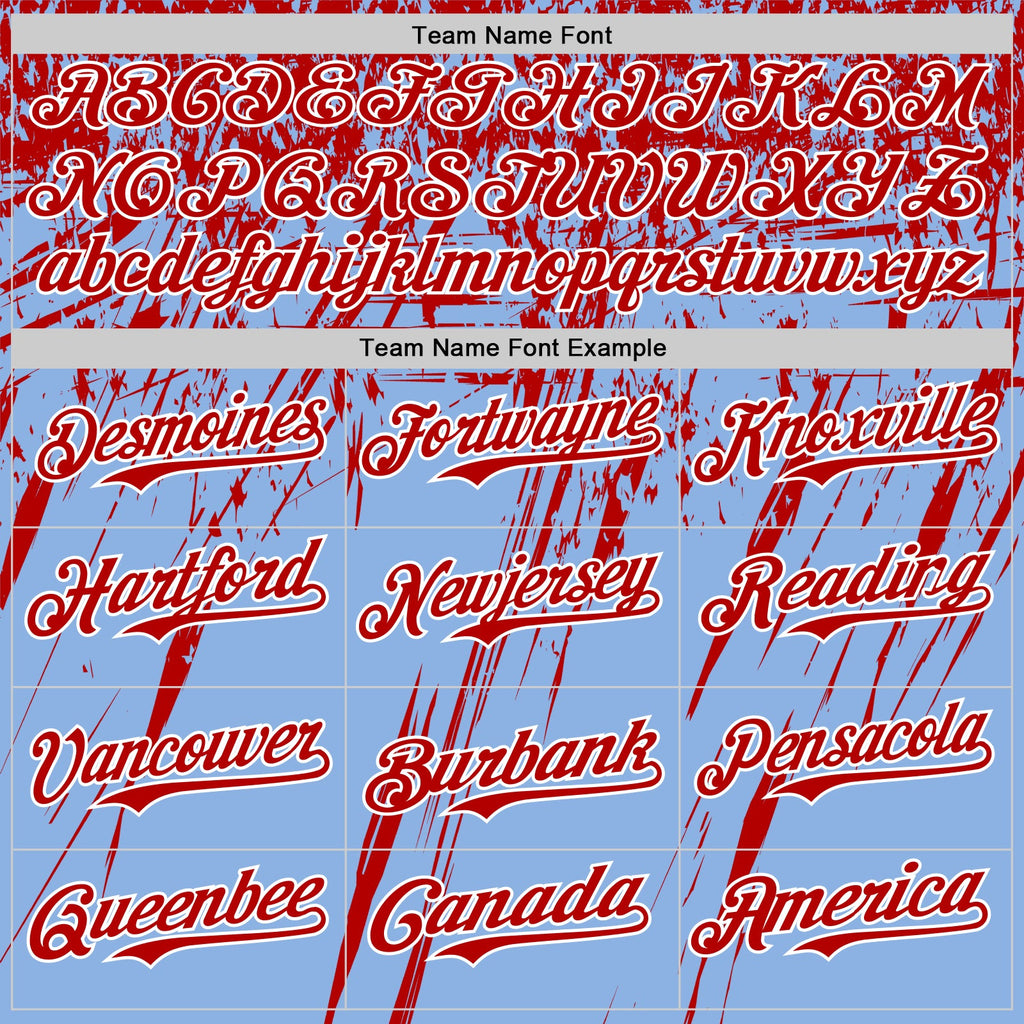 Custom Light Blue Red-White Distressed Scratch Brush Stroke Authentic Baseball Jersey