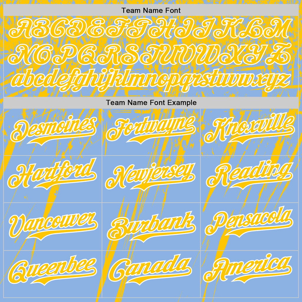 Custom Light Blue Yellow-White Distressed Scratch Brush Stroke Authentic Baseball Jersey
