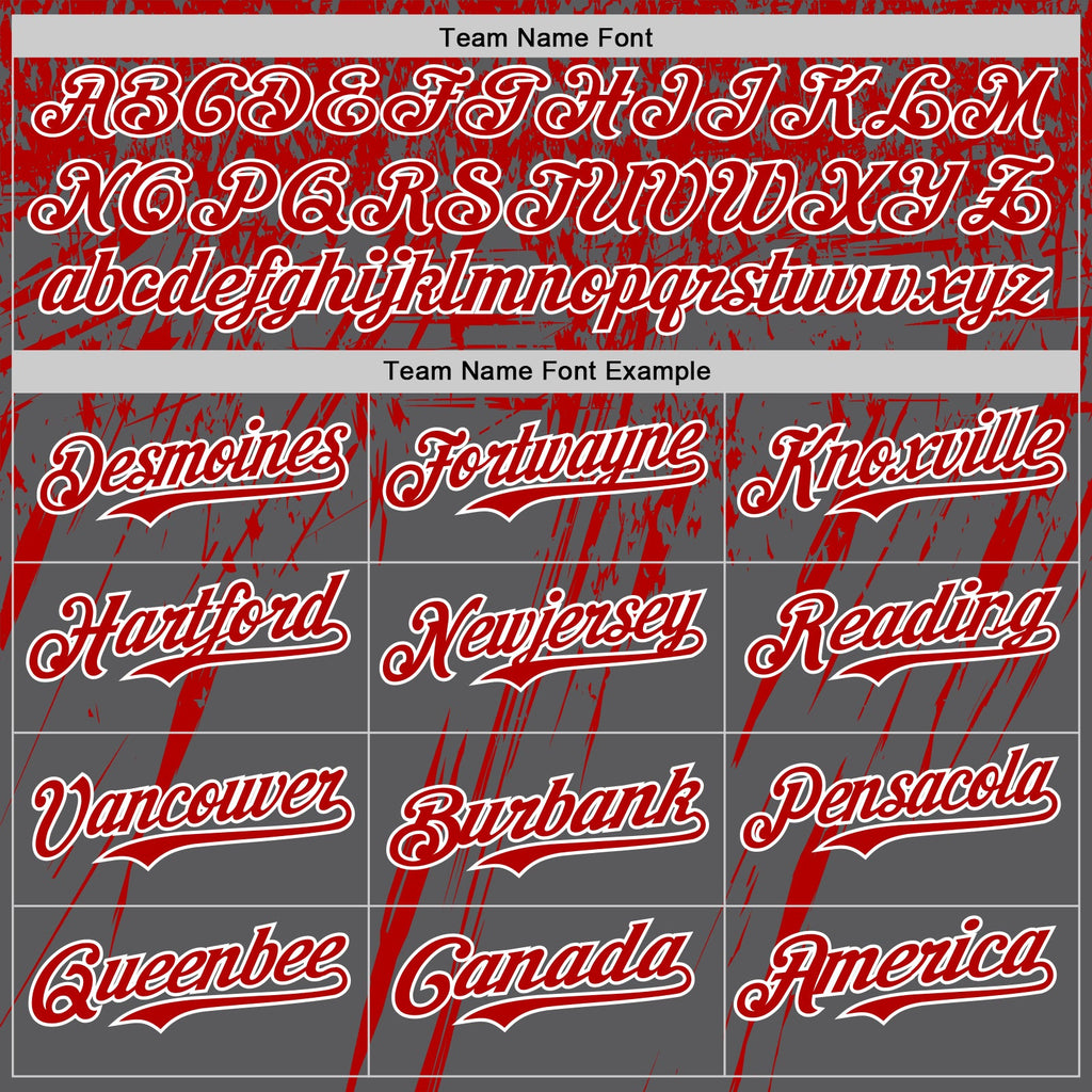 Custom Steel Gray Red-White Distressed Scratch Brush Stroke Authentic Baseball Jersey