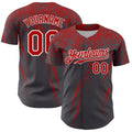 Custom Steel Gray Red-White Distressed Scratch Brush Stroke Authentic Baseball Jersey