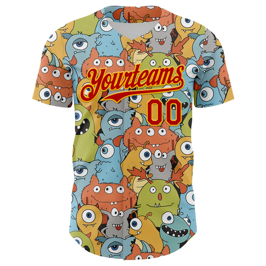 Custom White Red-Gold Alien Monster Mash Authentic Baseball Jersey