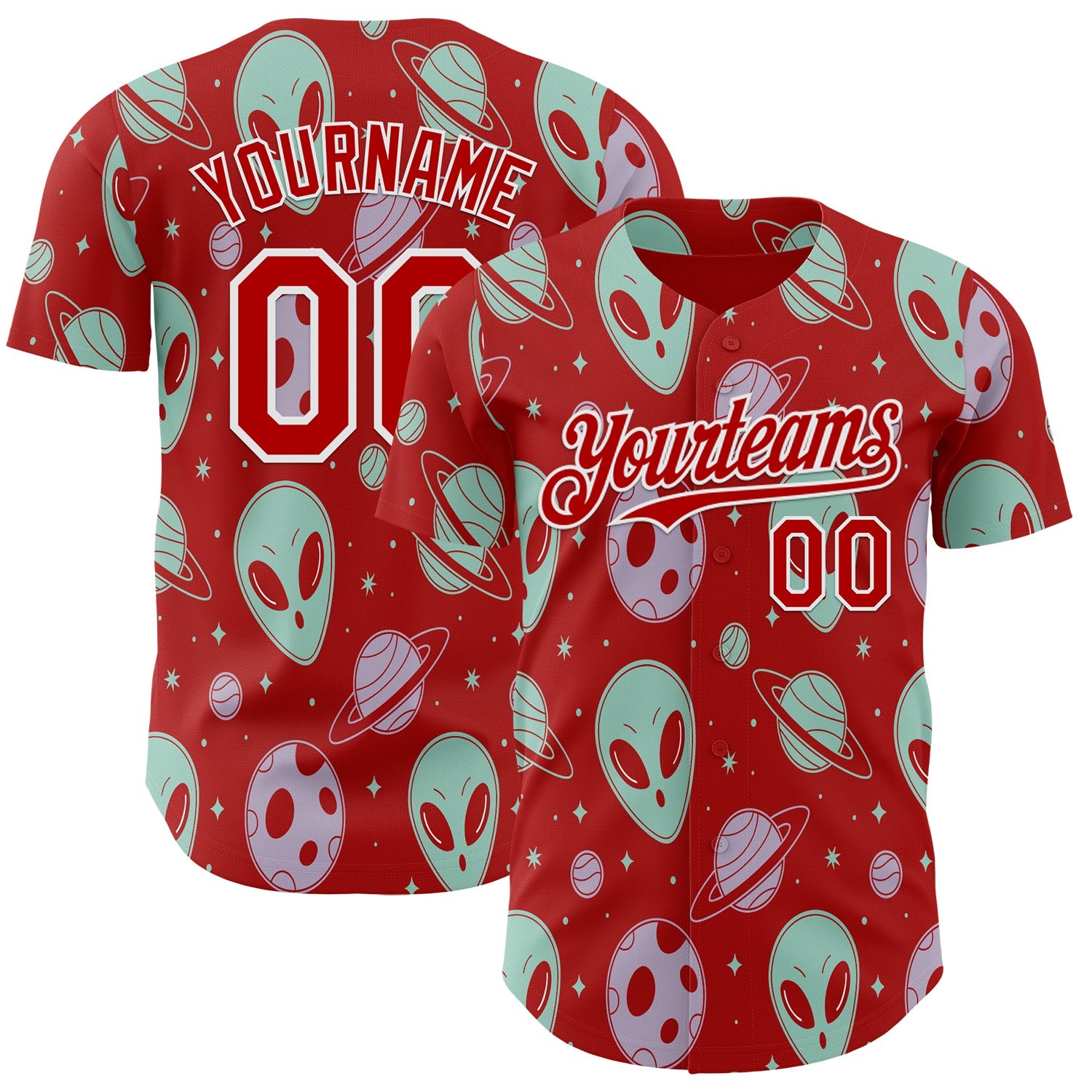 Custom Red White Alien UFO Space Authentic Baseball Jersey