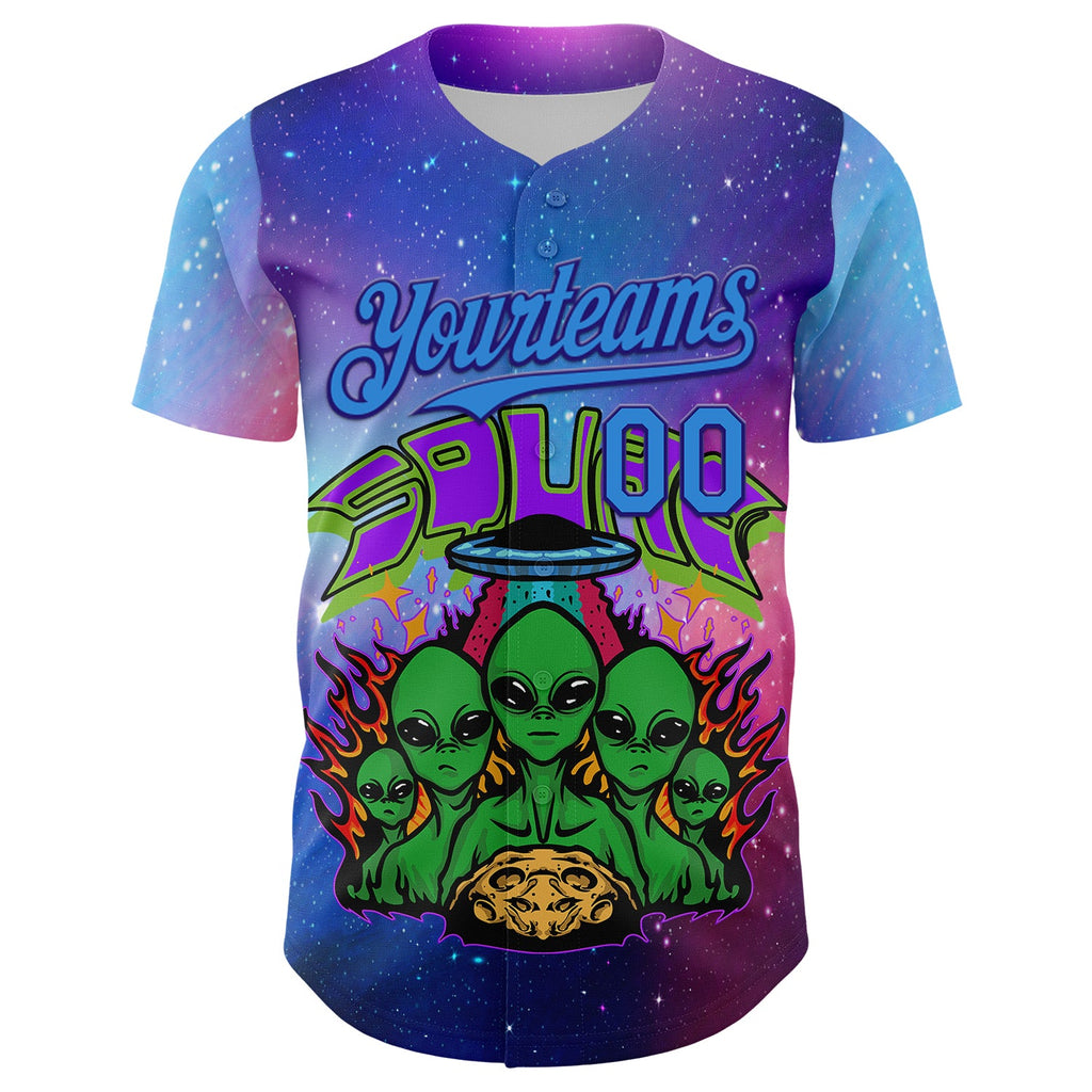 Custom Purple Electric Blue-Dark Purple Alien Family UFO Space Galaxy Flame Authentic Baseball Jersey