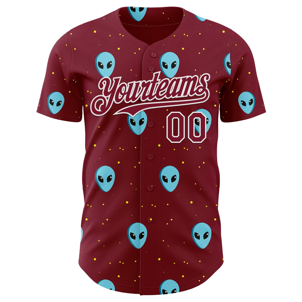 Custom Crimson White Cartoon Alien Galaxy Authentic Baseball Jersey